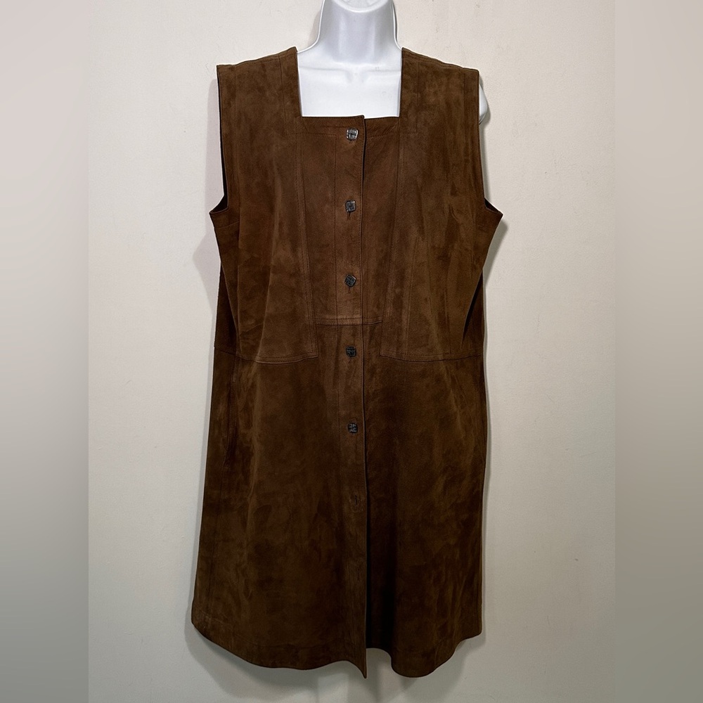 🔥 PRICE DROP🔥Genuine Leather Button Down Square Neck Vest Dress By JEAN MUIR